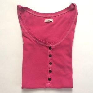 Aerie Pink Short Sleeve Ribbed Henley, Size S